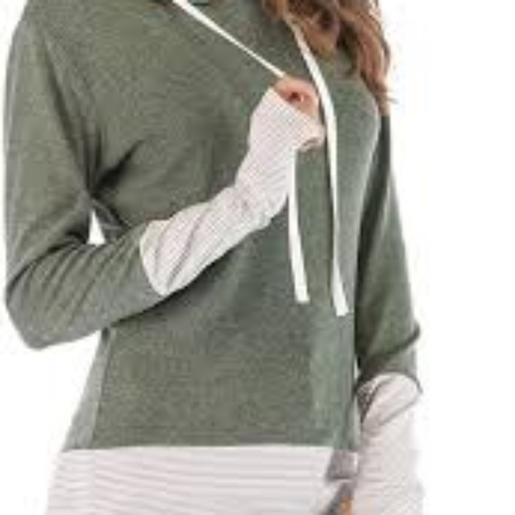 VYNCS Women's Stylish Long Sleeve Striped Hoodie Top (Green, Large) - Picture 2 of 2